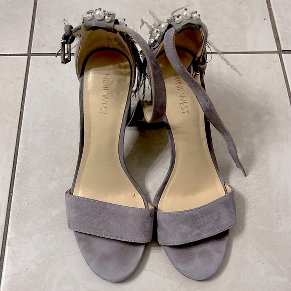 Light Grey Suede Block Heel Heels - Picture 3 of 5